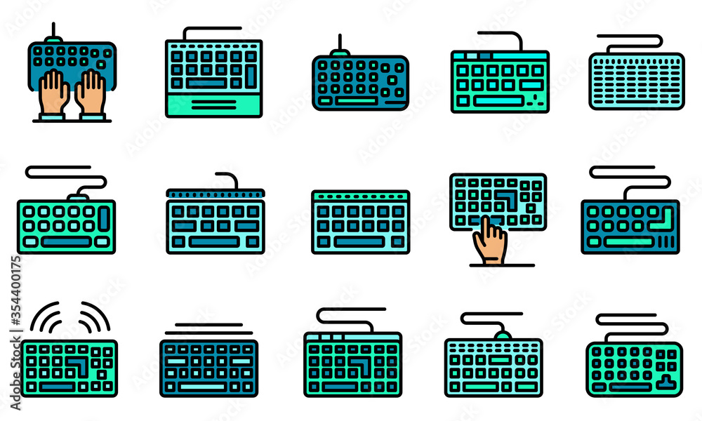 Poster keyboard icons set. outline set of keyboard vector icons for web design isolated on white background