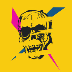 the logo is a skull in the grunge style. scratches, torn parts, different colors. perfect for printing on clothing