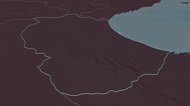 Gab&egrave;s, governorate with its capital, zoomed and extruded on the administrative map of Tunisia in the conformal Stereographic projection. Animation 3D
