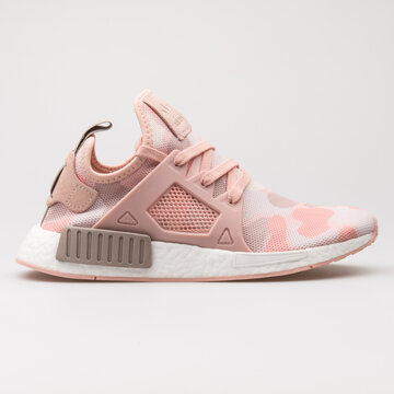 VIENNA, AUSTRIA - AUGUST 14, 2017: Adidas NMD XR1 pink and white camo sneaker on white background.