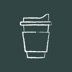 disposable paper cup with lid, chalk icon