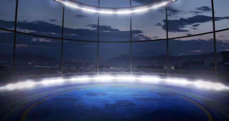 Industrial TV show backdrop. Ideal for virtual tracking system sets, with green screen. (3D rendering)