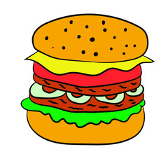 Burger on a white background, fast food, vector illustration