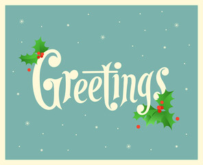 Vintage card with the inscription for Christmas and New Year in retro style. Greeting. Flat vector illustration.