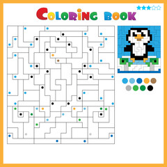 Penguin. Coloring book for kids. Colorful Puzzle Game for Children with answer.