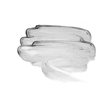 Creative brush stroke of silver paint Isolated on a white background. Texture silver paint. Brush strokes, blush, glare, eyeshadow, lipstick