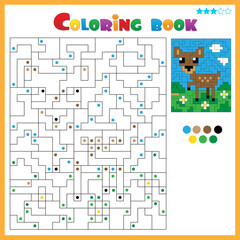 Fawn or deer. Coloring book for kids. Colorful Puzzle Game for Children with answer.