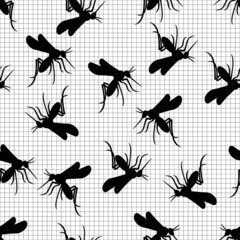 Fototapeta na wymiar Seamless pattern mosquitoes trying to climb through a mosquito net. Design can be used in medicine, wallpaper, textile, fabric for workers to destroy mosquitoes, print on a T-shirt. Isolated vector