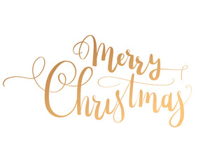 Merry Christmas lettering in golden color. Hand drawn calligraphy.