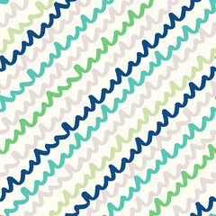 Fototapeta premium Hand painted seamless pattern in green, blue and pastel pink on cream background.
