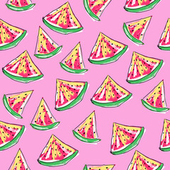 Colorful watermelon seamless pattern. Watermelon pattern on pink background