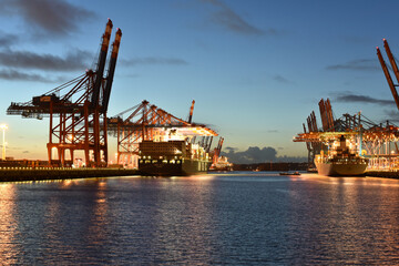transport and logistics by water - loading of ships in a port with goods for export