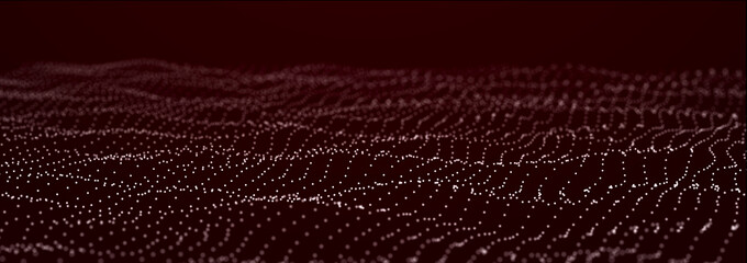 Dynamic wave with connected dots and lines. Digital technology background. Concept of network. 3D Widescreen