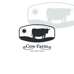 cow farm emblem label logo design vector