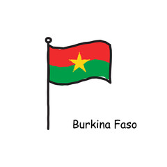hand drawn sketchy Burkina Faso flag on the flag pole. color flag . Stock Vector illustration isolated on white background.
