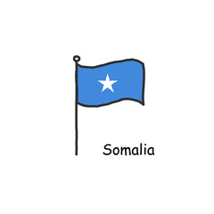 hand drawn sketchy Somalia flag on the flag pole. color flag . Stock Vector illustration isolated on white background.