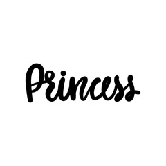 Princess Calligraphy lettering isolated on white. Queen Typographic print