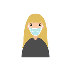 Woman avatar in medical face mask. Concept of coronavirus quarantine. Vector illustration
