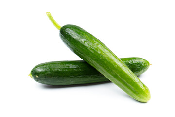 healthy fresh vegetables, cucumber on white background.
