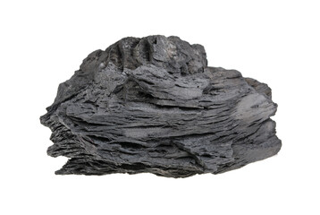 A piece of coal from solid wood on a white background, isolated.