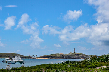 Fototapeta na wymiar island lighthouse on abrolhos archipelago south bahia brazil 