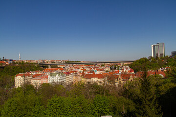 The view of the roofs of buildings in Prague in the Czech Republic in the spring is visible old architecture