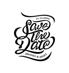 Save the date typography. Wedding phrase. Ink illustration. Modern brush calligraphy. Isolated on white background.