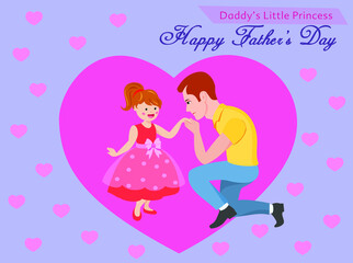 vector illustration of father bending on his knee kissing daughter' hand. concept of endearment between father and daughter.happy father's day