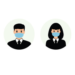 woman and man wear mask flat . people wearing mask banner covid-19, coronavirus 