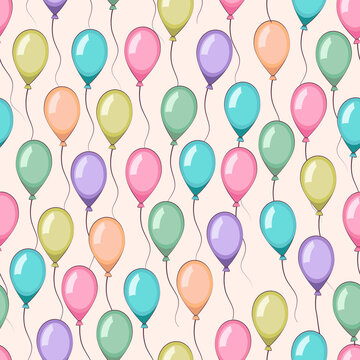Birthday pattern. Holiday pattern with balloons.  Happy Birthday background. Background with balloons. Balloon on the rope. Pattern.