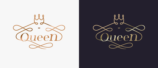 Typography luxury golden queen concept logo design vecter
