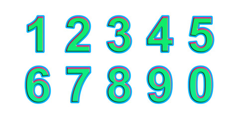 Colourful happy set of numbers on white background. Cute 3D illustration design fo kids.