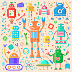 Naklejka premium Robots set on light background
