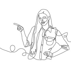 Young businesswoman showing something- pointing left -one line art