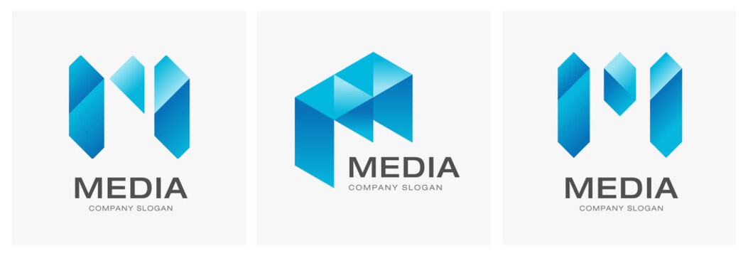 Letter M concept media technology logo design vector