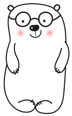 Scientist bear in glasses smiling. Hand outline drawing Isolated on a white background. Minimal Scandinavian style. Doodle coloring book for children. Print for t-shirts, cups, poster, banner.