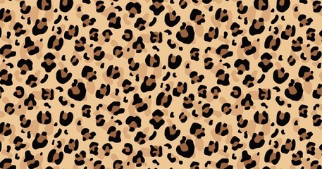 Leopard skin print seamless pattern design vector illustration. Animal safari endless texture. Exotic fashionable background with black splashes. Stylish natural backdrop