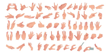Fotobehang Gesturing. Set of hands in different gestures , hand showing signal or sign collection, on white background isolated vector illustration © Olesia
