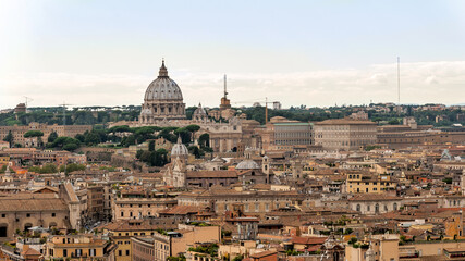 Rome cityscape with dome of the Saint Peter basilica, Rome, Italy.