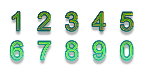 3D Numbers set with shadow isolated on white background. Creative green metal texture for multiple uses.