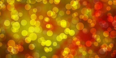Dark Yellow vector background with circles. Glitter abstract illustration with colorful drops. Pattern for booklets, leaflets.