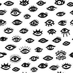 Seamless pattern with eyes. Flat design. Free hand drawing style. Contemporary modern trendy vector illustration. All elements are isolated.