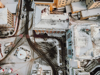 Kontraktova Square on Podil in Kyiv, aerial view