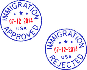 Two vector passport stamps ''Immigration USA-Approved/Rejected''
