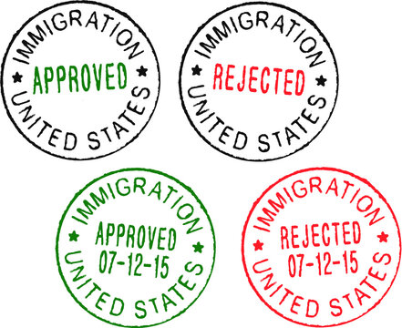 Set of vector passport stamps ''Immigration United States - Approved/Rejected''.