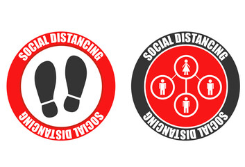 Footprint sign set with text social distancing. Social distancing for print floor. Coronavirus outbreak. Social distancing concept. Protection from Covid-19.