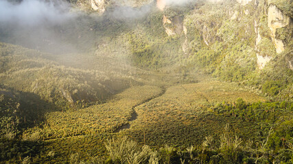 morning mist over the mountains in the beautiful Rwenzori Valley, Uganda, the pearl of Africa