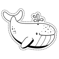 Funny whale sticker. Cute children's character to use as a print, sticker, coloring.