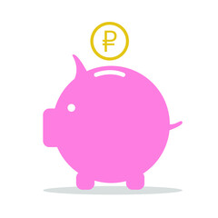piggy bank with ruble coin