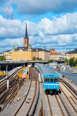 Underground train on line near Gamla Stan old city, Stockholm, Sweden.